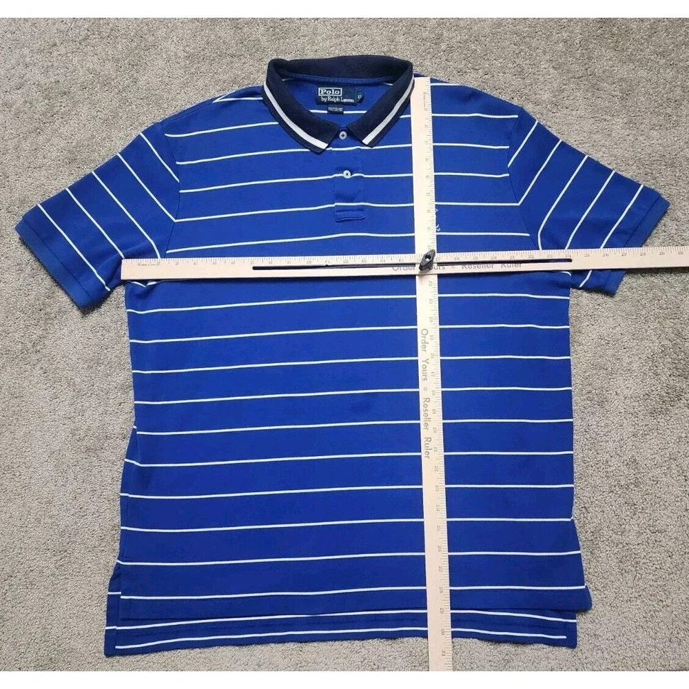 Vintage Polo Ralph Lauren Pique Polo Shirt‎ Mens XL Blue Striped RL Polo Logo